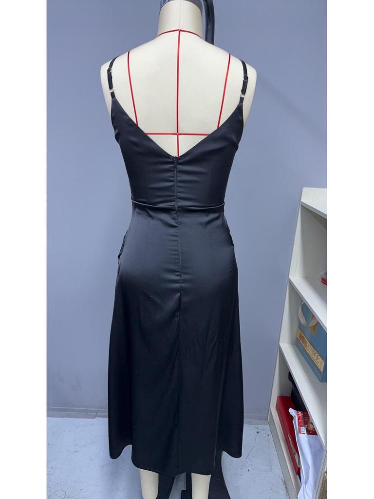 Women's Japanese Silk-like Satin Dress – Spring/Autumn, Sexy Pleated Bridesmaid/Formal Skirt