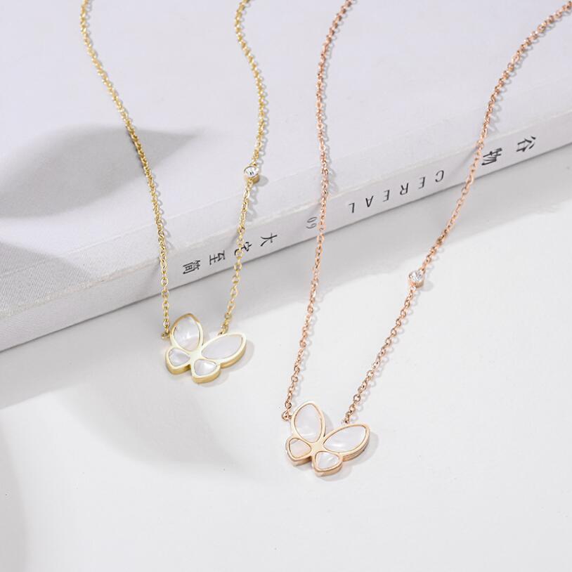 316L Stainless Steel Fashion Fine High-end Jewelry Natural Shell Zircon Butterfly Charms Collier Necklaces Pendants For Women