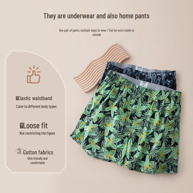 Yiershuang Men's 40-Count 100% Cotton Boxer Shorts 2-Pack