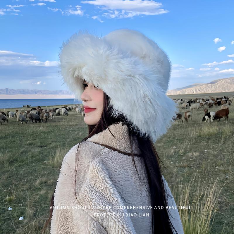 Warm Plush Hat Velvet Basin Hat Women Mongolian Northeast Hat Women Autumn and Winter Hat Korean Style Wool Hat Round Hat