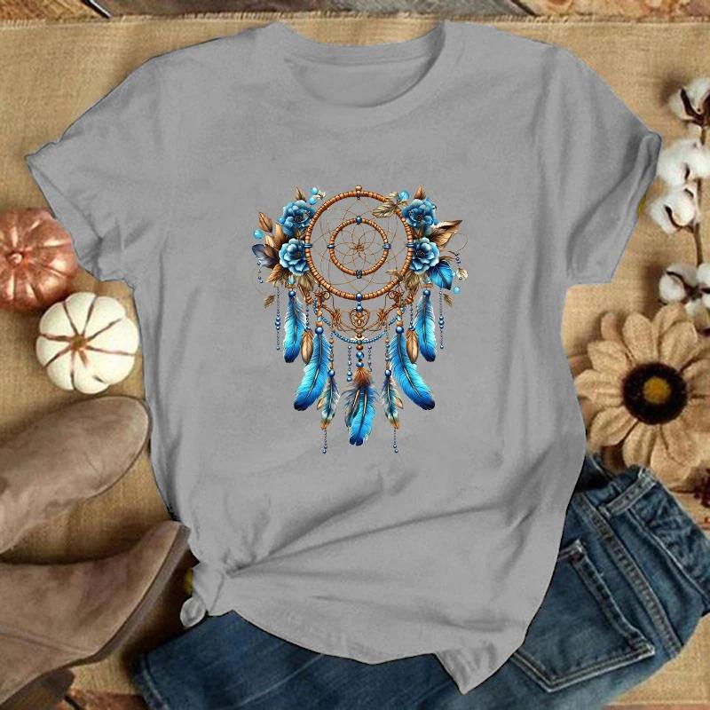 Dreamcatcher Print T Shirt Fans Summer Casual Short Sleeve Tee Cute Loose T Shirts(Premium T-shirt)