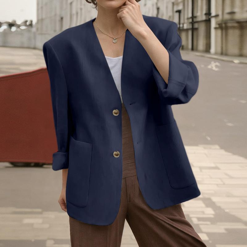 ZANZEA Women Autumn V-Neck Padded Shoulder Long Sleeve Suit Jackets