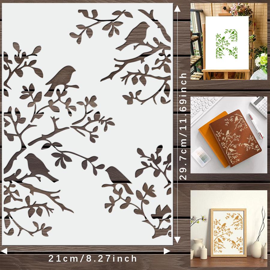 1 Stück DIY Vogelast Schablone zur Wandmalerei Dekoration | Wiederverwendbare Bastelschablone für Kunsttagebücher