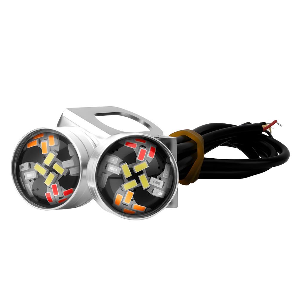 2Pcs 12V Motorcycle Eagle Eye LED Light 20 LEDs RGB Multicolor & Strobe Brake Warning Light Waterproof Mirror Mount Design