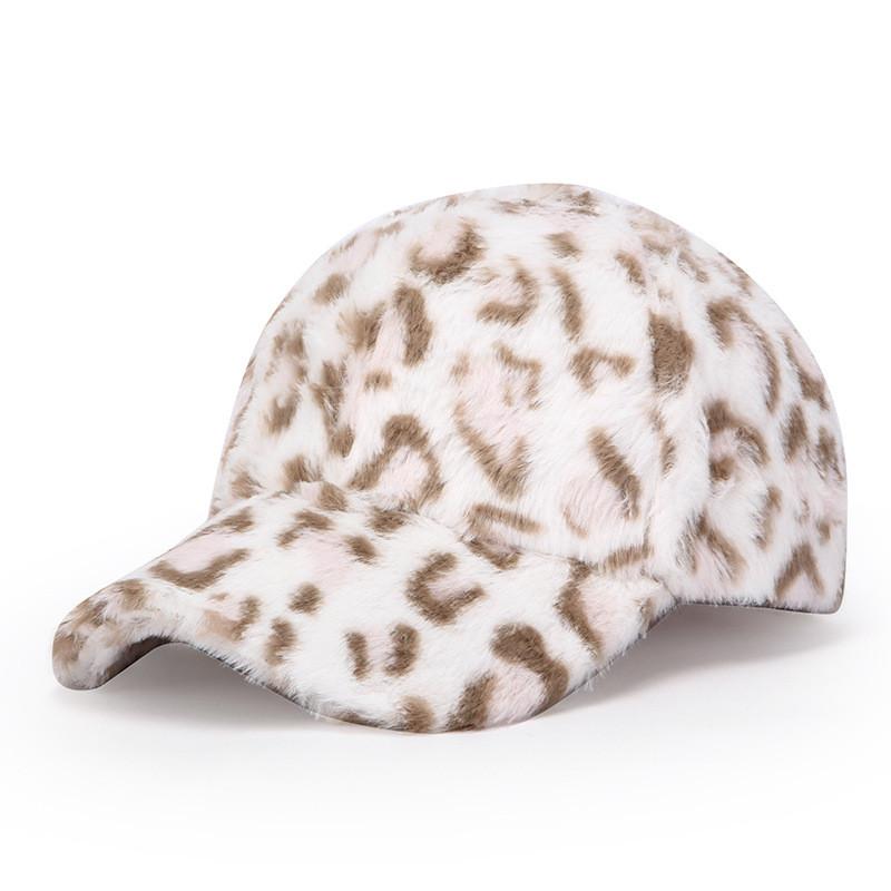 Leopard Print Plush Baseball Cap Winter Warm Hat For Women