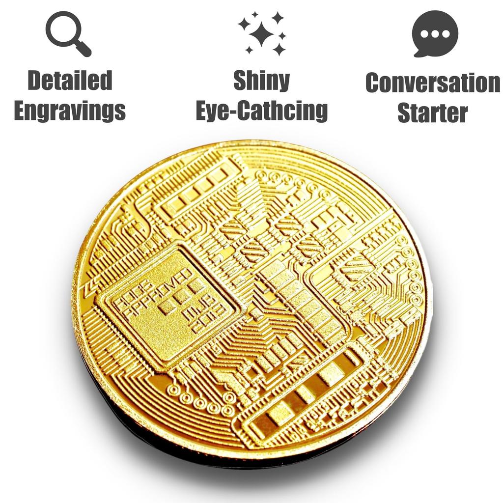 Bitcoin Souvenir-Münze mit Vitrine Sammlerstück Krypto-Geschenk für Blockchain-Enthusiasten Investoren Schreibtischdekoration Gesprächsstoff