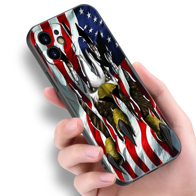 

Чехол для телефона с американским флагом США и орлом для Apple iPhone 14 13 12 Mini 11 Pro Max 7 8 XR X XS 7 8 Plus SE 2020 2022, черный чехол iPhone 13 Mini