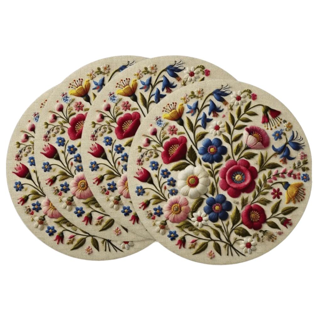 Heat Insulation Floral Birds Table Placemat Anti-slip Coaster Round Dining Mat Coffee Cup Mats Anti-scald Flower Linen Table Mat