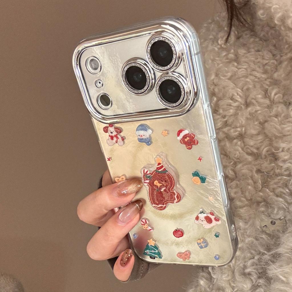Glitter Gingerbread Man Phone Case Suitable for 17promax Lens Film for Iphone15 Christmas Tree Lanyard 13 Stereo 16