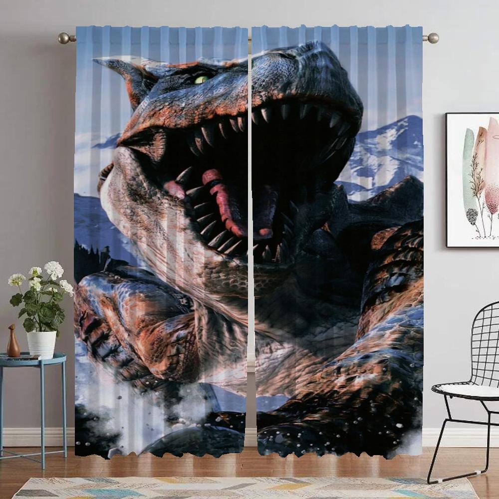 Jurassic Park Home Interior Curtains for Camera Tulle for Bedroom Shades Partition Anti-mosquito Curtains 2 Pieces Curtain Room