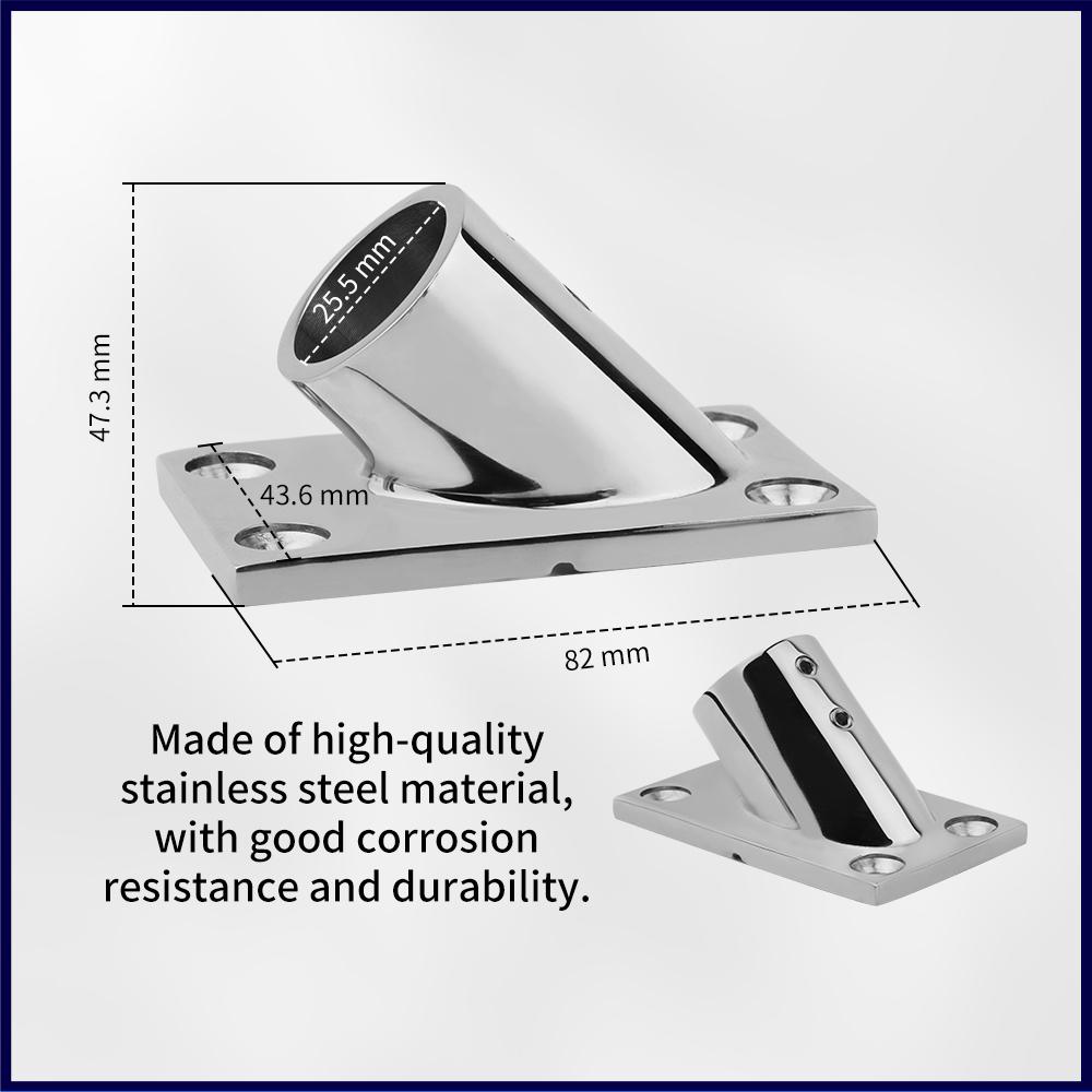 22/25mm Tube Pipe Base 45° Marine 316 Stainless Steel Rectangular Base Handrail Fittings Accessories Boat Hardware