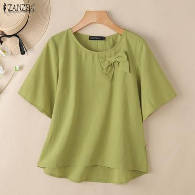 Women Summer Round Neck Casual 3/4 Sleeve Loose Blouse