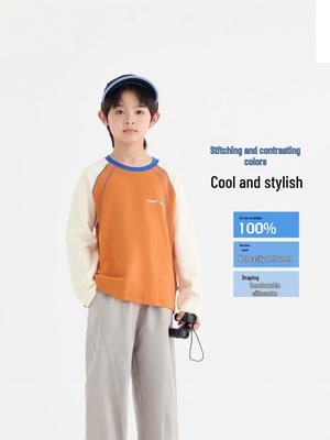 New Boys' Trendy Patchwork Long-Sleeve T-Shirt - 2026 Autumn Collection