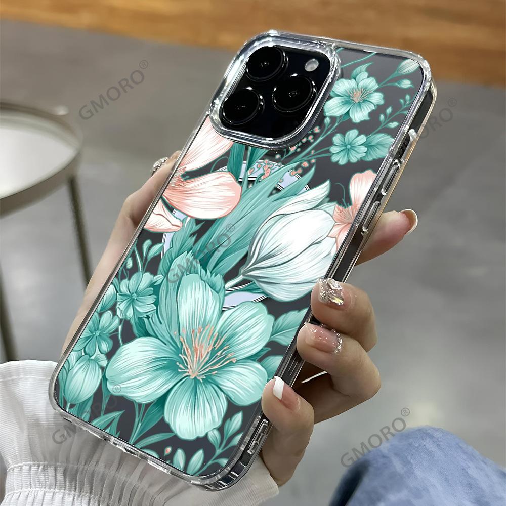 Summer clear ins wind small fresh flower protective case iPhone13 anti-drop magnetic mobile phone case Apple 17Pro