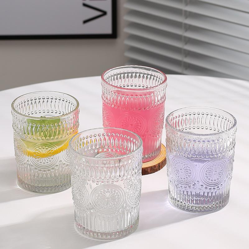 Glasses Drink Set Light Luxury Sunflower Glass Cup Nordic Retro Style Water Cup Souvenir Cup for Home Beer Cup Cocktails Glasses