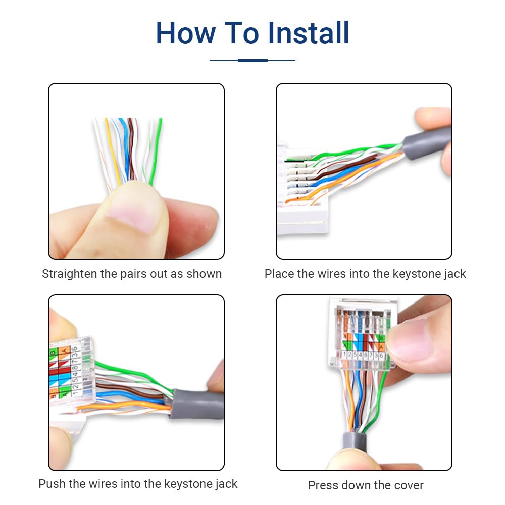 1-10Pcs RJ45 Network Module Punch Free Module Coupler CAT6 CAT5E Toolless Keystone Jack Support Wall Outlet T568A/T568B Wiring