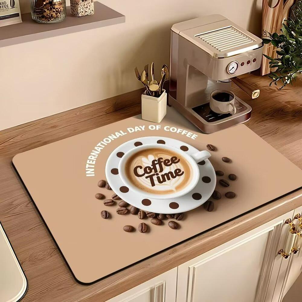 1 шт. Креативный коврик для слива с рисунком кофемашины Кухонный коврик для быстрого впитывания воды для сушки посуды Настольный коврик для слива 20x30cm