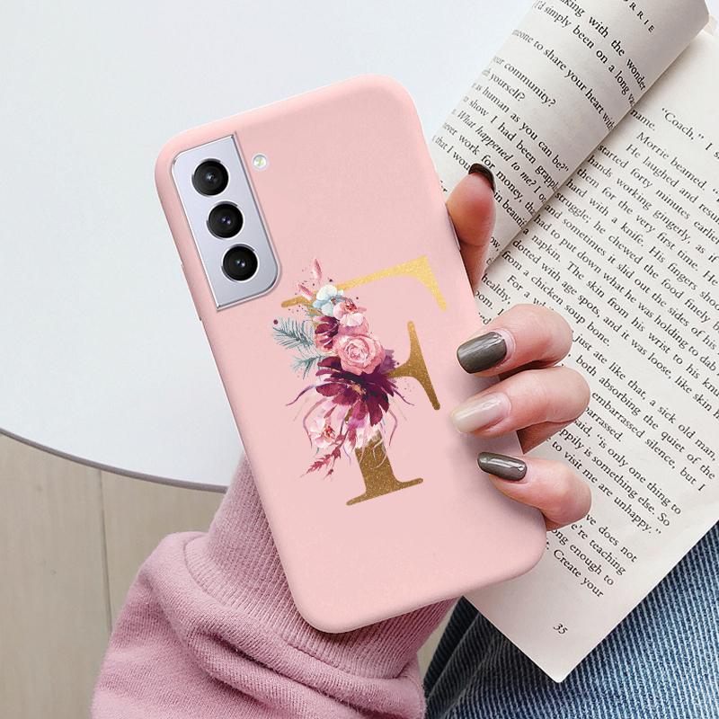 For Samsung Galaxy S21 S21 FE Case S21 Plus Flower Gold Letter A Z Soft Silicone Phone Cover For Samsung S21 Ultra Bumper S21+