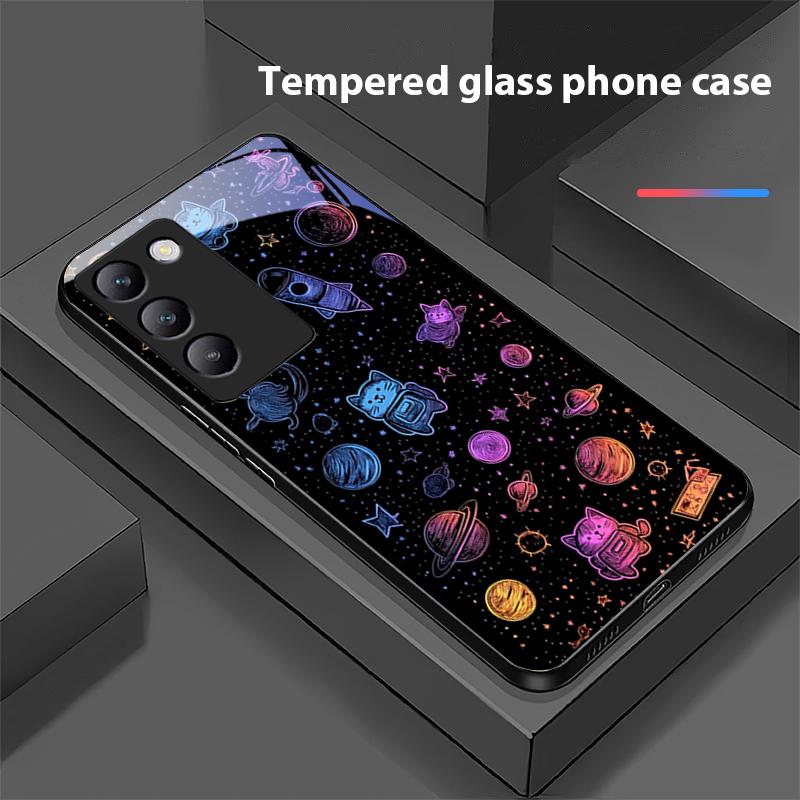 Dream Space Black For Y72 33S 11 03 36 96 Lite 35 16 Iqoo 12 V40 SE 5G 29 40 21 30 X80 Pro Vivo Tempered Glass Phone Case Black
