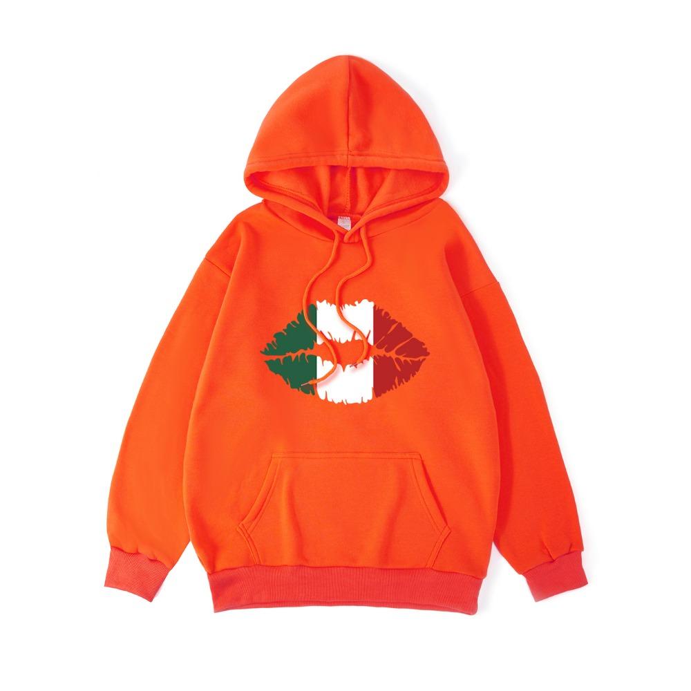 Mexico Flag Color Lip Printing Hoodies Womens Casual Pocket Hoody Winter Sweatshirts Basics Sporty Woman Clothes