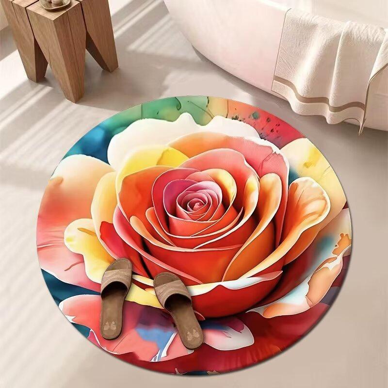 3D Květinový Koberec Koupelnový Absorpční Domácí Protiskluzový Odolný vůči Nečistotám Snadno Udržovatelný Předložka