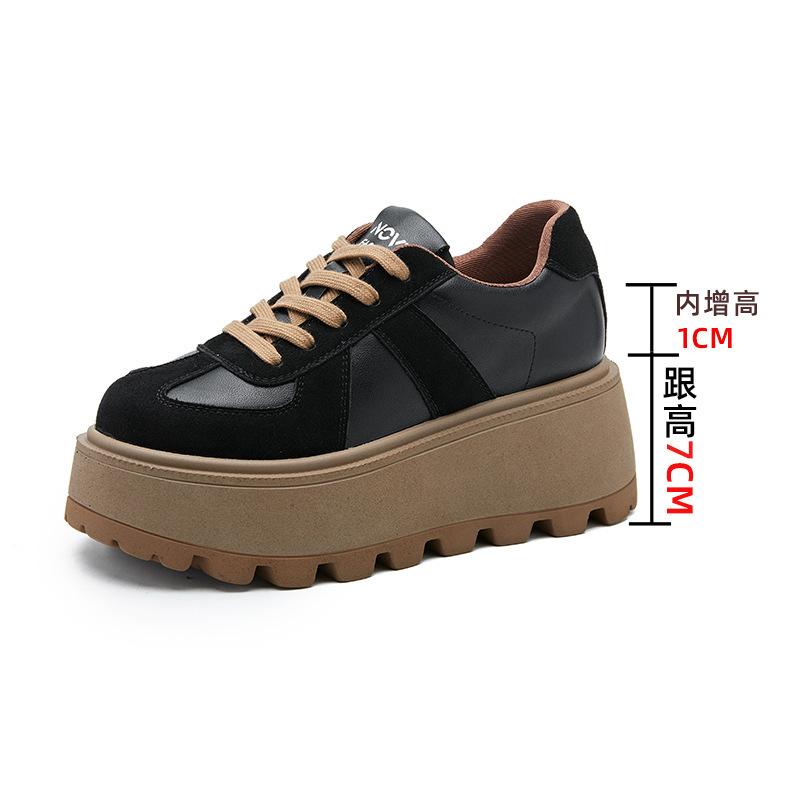 2025 autumn new velvet retro German training shoes women's muffin platform dad small inner height increase women's shoes 9238