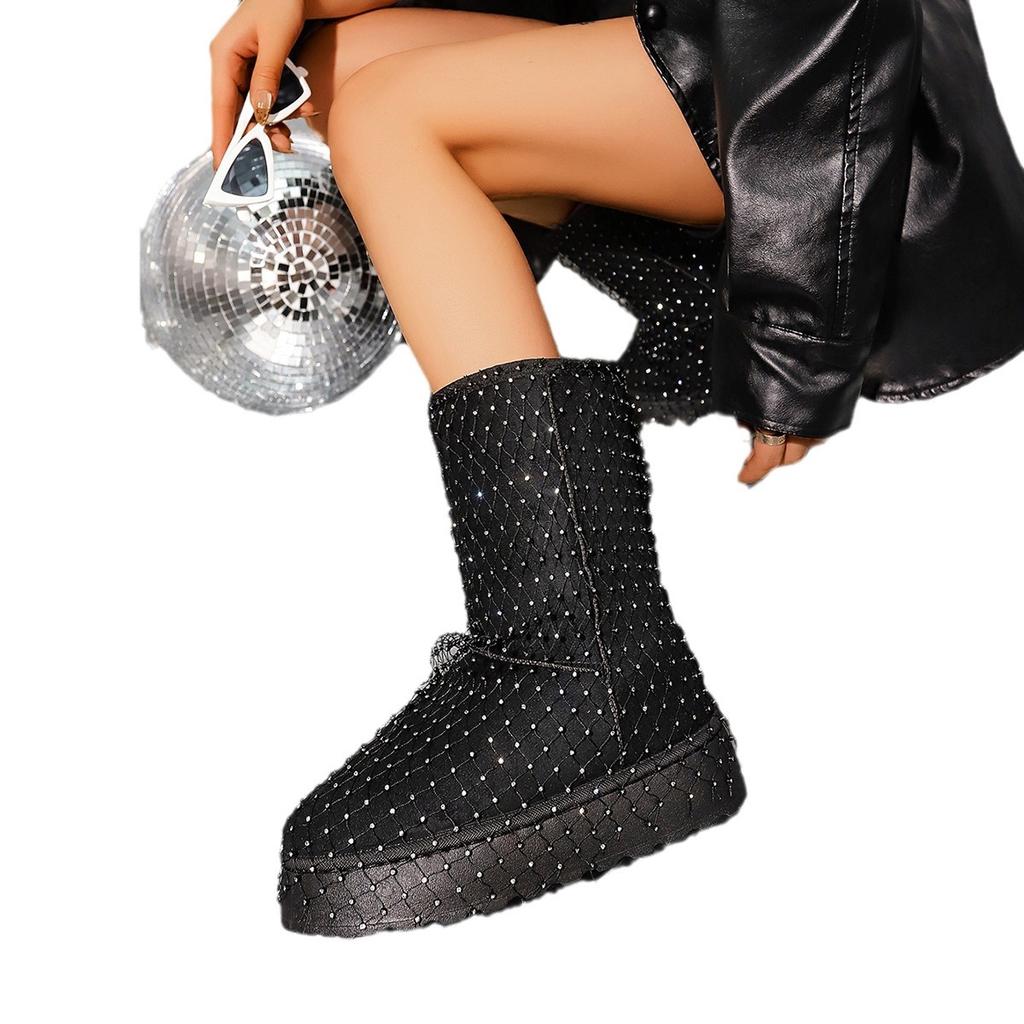 Rhinestone thick-soled snow boots for women's autumn and winter new fashion versatile casual short boots for women