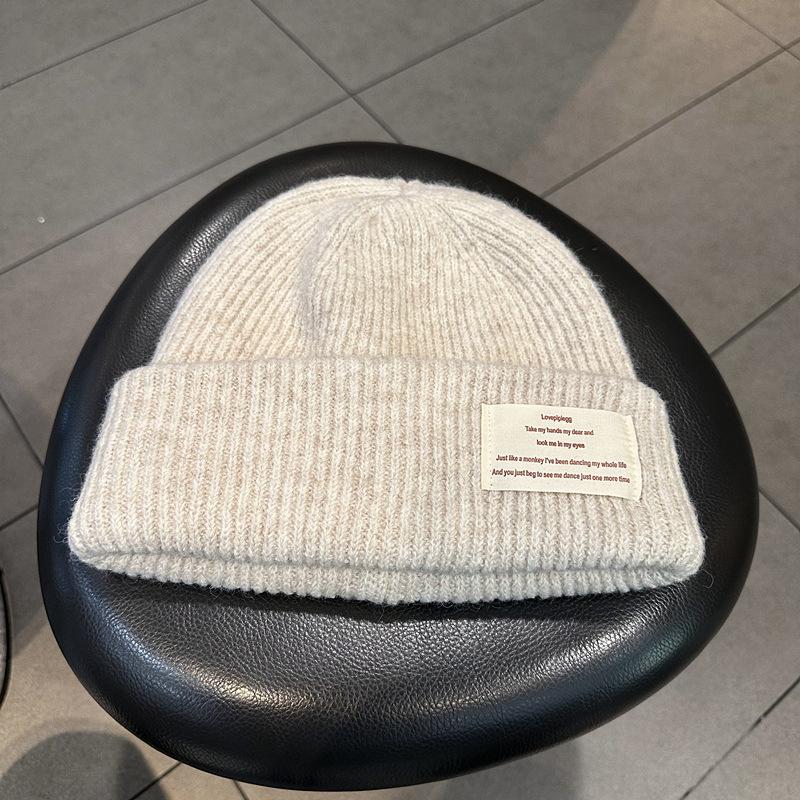 Knitted Hat for Women In Autumn and Winter Korean Ins Style Fashion Letter Label Wool Blended Thick Warm and Cold Pullover Hat