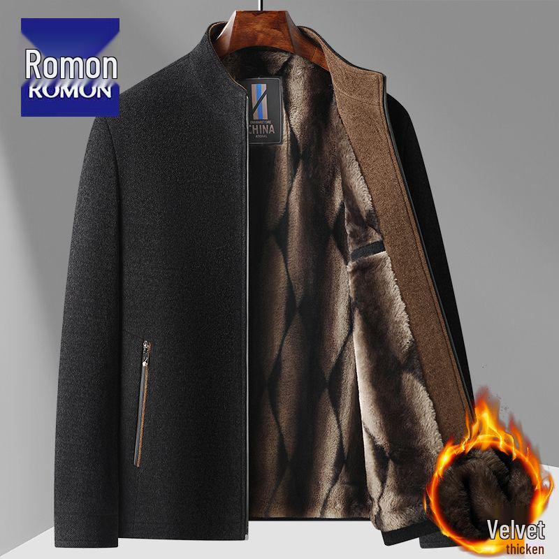 

Romon 2025 Autumn/Winter Chenille Fleece-Lined Stand Collar Cotton-Padded Dad s Jacket L 90-120kg чорний