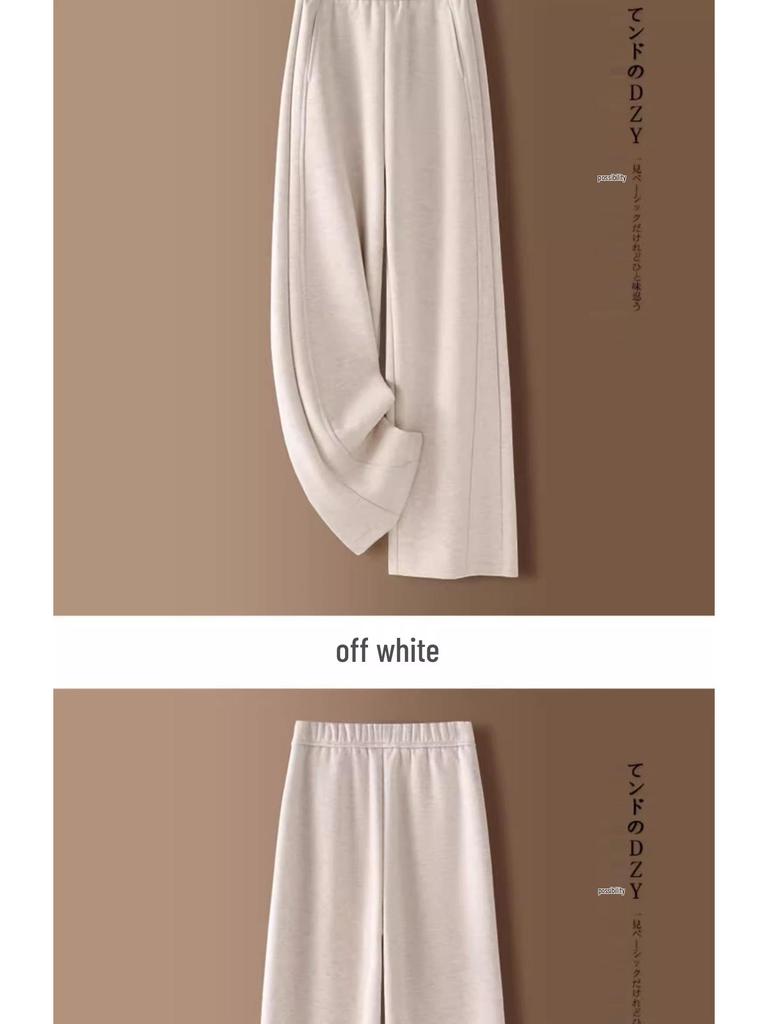 Women's Fleece-Lined Grey Cashmere Wide-Leg Pants: Autumn/Winter 2024 Trendy Wool Blend Style.