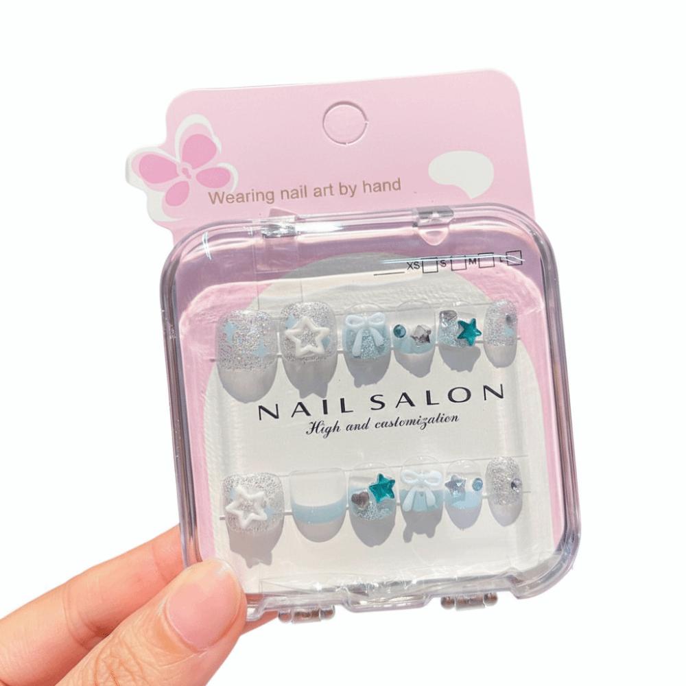 Hot Cartoon Children Wearing Nails Cute Detachable Short Nail Sticker Cherry Bow Nail Tips for Girls Students