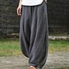 Cotton Linen Bloomers Wide Leg Pants Women Vintage Full Length Fashion Elegent Pants Solid Elasitic Waist Spring Autumn