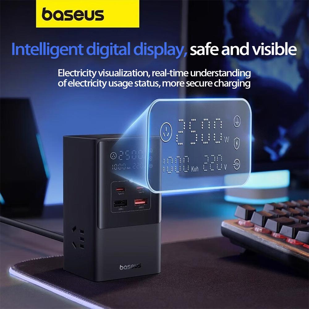 Baseus Vertical Digital Socket 100W Fast Charging Station/intelligent Charging/multifunctional Charger/power Strip/desktop Socket