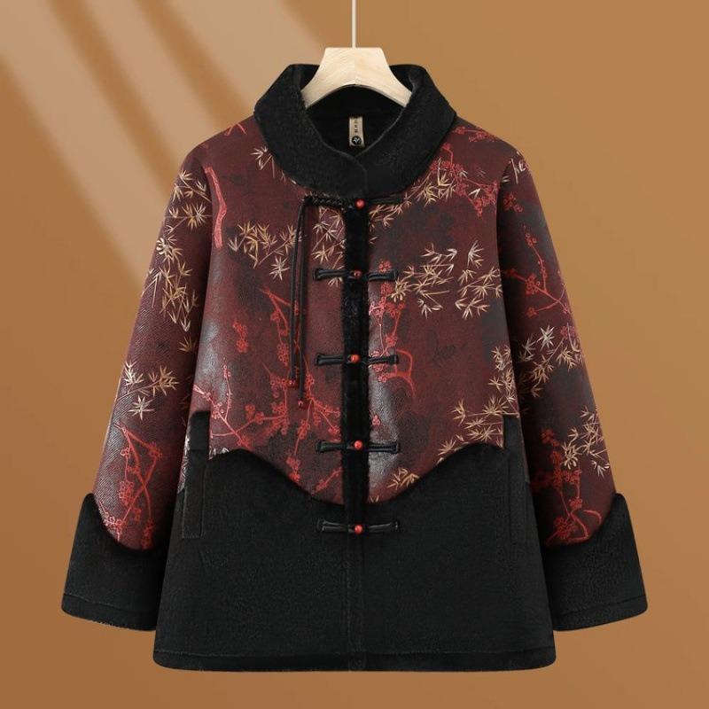 Old Lady Winter Woolen Coat Thick Grandma Tang Suit Top Large Size Elderly Clothes Velvet