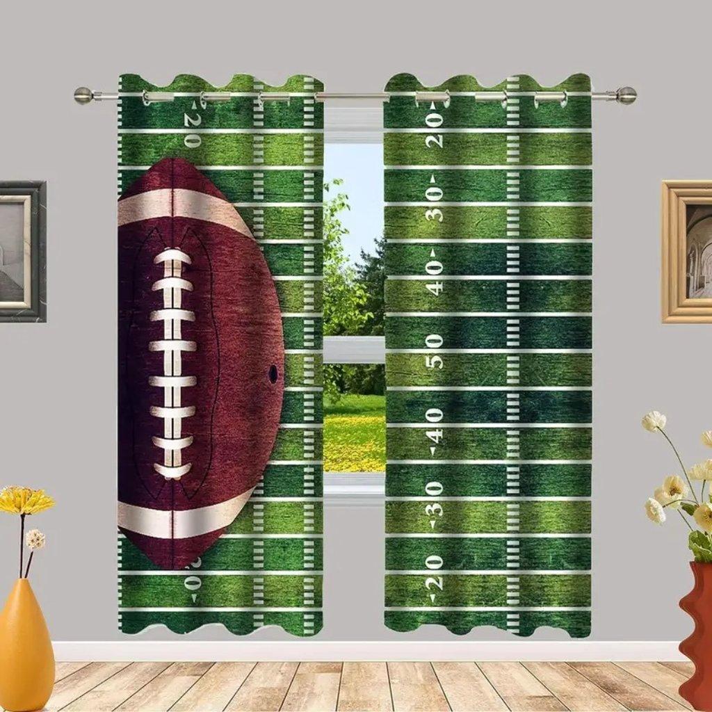 2 st Halvskuggande Polyester Fotbollsmönster Stångficka Gardiner För Vardagsrum Sovrum Kontor Kök Arbetsrum Heminredning