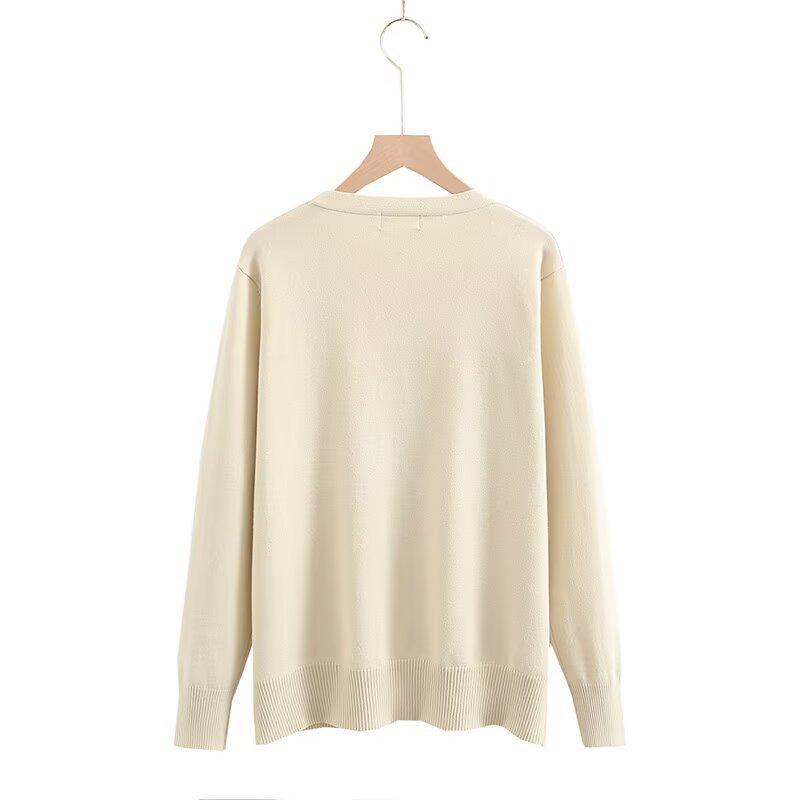 2024 Autumn Plus Size V-Neck Knit Cardigan Long Sleeve Versatile Sweater for Women