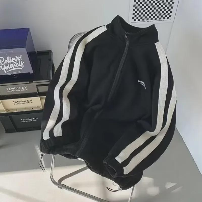 Pánská streetwearová tepláková souprava ve stylu Hongkongu: Volný trendy svetr a kalhoty s dlouhým rukávem, ležérní jarní/podzimní dvoudílný set