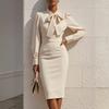 Abito Retro da Donna Casual alla Moda con Scollo a R e Maniche Lunghe con Stampa Natalizia Retro