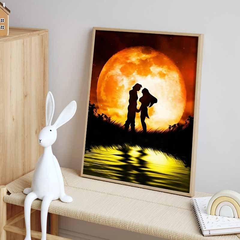 Disney Diamond Painting Couple Silhouette Under The Full Moon Romantic Theme Illustration Mosaic Handmade Hobby DIY Gift Home Decoration Embroidery