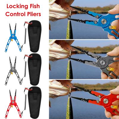 Fishing Pliers Multi Functional Split Ring Pliers with Safety Lock Saltwater Resistant Hook Remover Cutter Fishing Gear