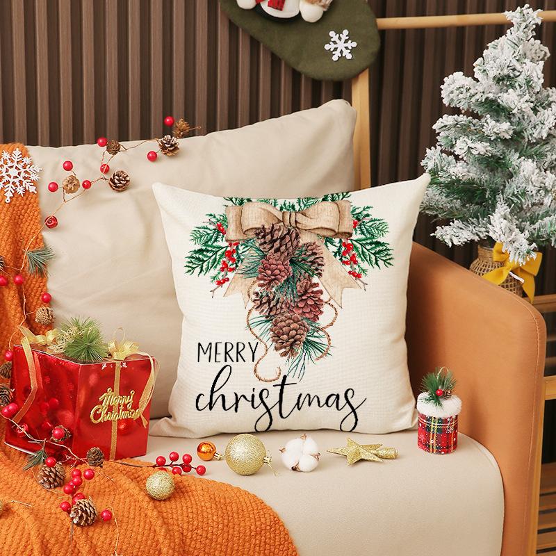New Christmas Throw Pillow Case Linen Print Christmas Tree Decoration Cushion Living Room Versatile Sofa Cushion