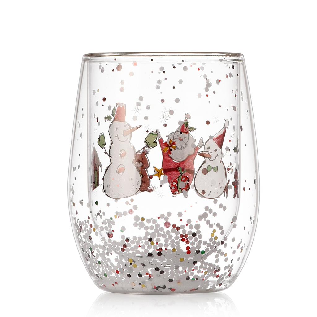 300ML high borosilicate double-layer heat insulation high temperature glass Christmas cartoon pattern with sequined water cup