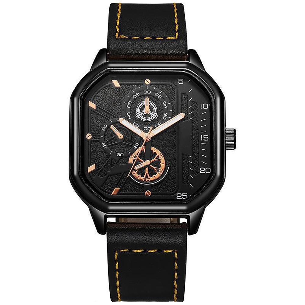 

Мужские модные квадратные кожаные часы Черные Технологичные Студенческие Британский стиль Кварцевые Наручные часы Роскошные Ювелирные изделия Мужские Аксессуары Black Shell Black Surface