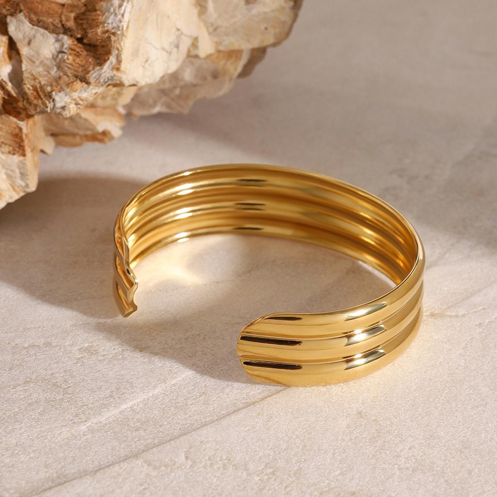 Fashion Stainless Steel Metal Cuff Bangle Bracelet Gold Color Texture Fashion Chic Jewelry Gala Gift Waterproof