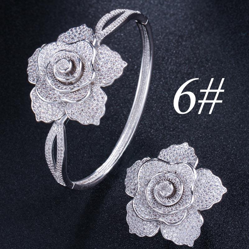 

WWJ Super Luxury Zirconia Великі золотисті набори обручок з геометричними квітами 6 срібний