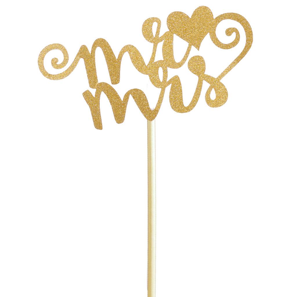 Wedding Cake Topper Pack Glitter Mr Mrs Heart Paper Cupcake Toppers Party Decoration for Engagement Reception
