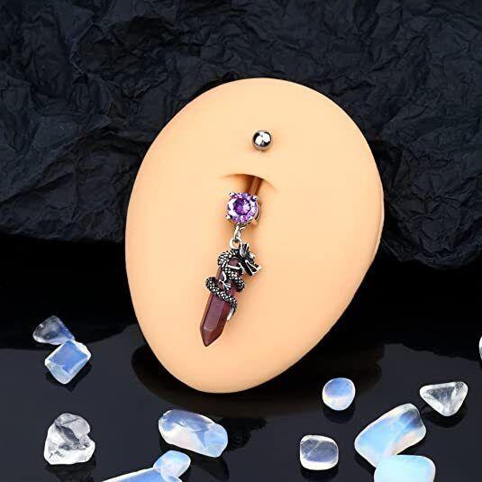Dragon Dangled Belly Button Ring with Opal Turquoise Stone 14G Stainless Steel Hanging Belly Piercing for Women Girls