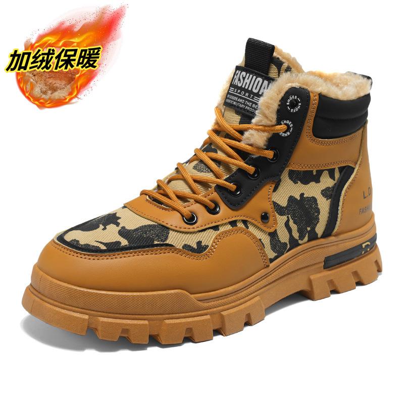 

High-top thick-soled heightening tooling shoes, winter new men s velvet Martin boots, fashion camouflage, medium-top men s shoes 39