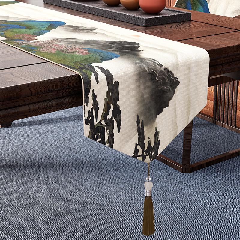 Chinese Style Coffee Table Table Flag Parlor Meal Tables Tassel Pendant Tea Waterproof High-end Long Tea Mat Cover Cloth