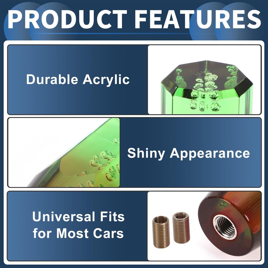INFINAUTO Car Shift with 2 1 Improves Shift Feel and Driving Experience Knob, 15cm, Adapters, Acrylic, Green/Brown, Set,